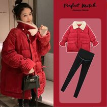 Pregnant womens coat cotton padded clothes thick autumn and winter cotton clothes fashion Red Wedding New year cotton clothes winter Net red small man