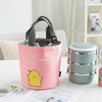Round lunch box tote bag insulated bucket lunch box women waterproof fashion lunch box bag office worker hand carrying lunch bag