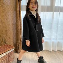 Girls double-sided cashmere coat 2021 autumn and winter new boys and girls long woolen coat thick foreign childrens clothing