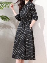 MOSO silent silk dress womens mid-length 2022 spring new design sense niche mulberry silk long sleeve dot