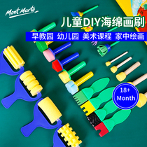 Montmart childrens early education sponge painting brush seal gouache brush roller paint tool round sponge rubbing stick DIY painting sponge brush kindergarten graffiti painting tool set