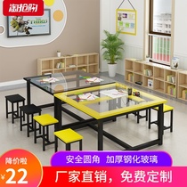 Kindergarten glass painting table childrens handmade calligraphy studio table Primary School students tuition training class color desks and chairs