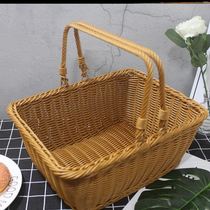 Imitation rattan basket wicker portable basket Picnic storage basket Fruit basket vegetable basket vegetable basket Bread egg basket shopping blue