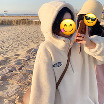 Hong Kong pregnant woman cashmere set 2021 autumn and winter New plus velvet padded hoodie tide mother top two sets