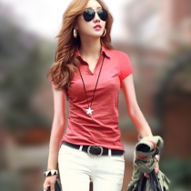 2021 New lapel T-shirt women short sleeve slim casual cotton half sleeve women polo shirt solid color lead summer top