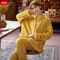 Coral fleece pajamas women autumn and winter padded plus velvet flannel spring and autumn lovely home clothing winter 2021 new style