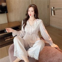Spring and Autumn 2021 Lace French Court Style Sexy Pajamas Women Sweet Temperament Home Clothing Suit Women