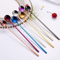 Long handle spoon stainless steel small sand ice spoon extra handle coffee mixing spoon creative Korean spoon