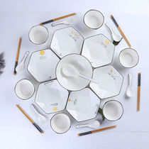 Dish set household tableware Nordic minimalist Bowl plate combination bowl chopsticks soup bowl dish spoon 4-6 people set tableware