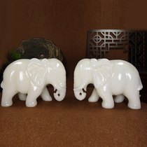 Jade Elephant Ornaments A pair of natural white jade absorbent elephant Zhaocai Town House living room porch office decoration gift