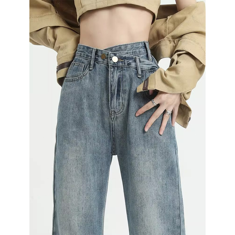 Niche design pants retro jeans women's autumn new slim high waisted pear shaped body wide leg pants