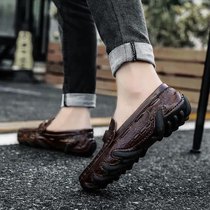 Mens shoes Spring and Autumn new casual leather shoes mens leather British a high-end crocodile soft sole personality Bean shoes