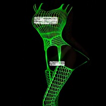 Sexy hanging with hollow deep U nightlight jacket and socks open crotch cool hot and pure air fluorescent leg net socks