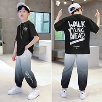 Children Ice Silk Suit Summer Boy Handsome sports short sleeves Two sets CUHK Scout Red Fried Street Boy Summer Clothing