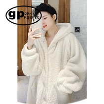 Japan GP nightgown women 2021 new coral fleece nightgown winter plus fleece hooded flannel home clothes