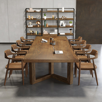 Modern simple solid wood meeting table long table log large plate table office commercial bench 4 people 6 people in talks table