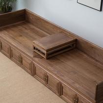 New Chinese walnut solid wood Arhat bed living room tatami sofa Zen box type mortise and tenon sofa bed combination furniture