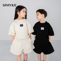 simyke suit series summer boomer children short sleeve t-shirt suit loose high street male and female 50% pants