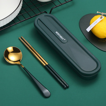 304 stainless steel chopsticks spoon cute portable tableware three-piece set single student take-out storage cutlery box