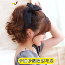 Bow ponytail wig curly hair strap short pear flower micro roll Net red high ponytail artifact with bow