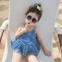 Girl Swimsuit Summer New 2022 Childrens ocean air speed dry conjoined hanging band dress child mermaid princess dress