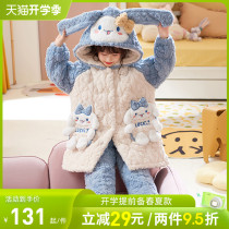 Childrens pajamas 2022 autumn and winter coral village girl Yu Gui Dog three - storey cotton flannel home suit