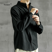 Tide Card Linen Shirt Men Short Sleeves Shirt Loose Mens Spring Cotton Linen Men Casual Jacket Long Sleeve Blouse