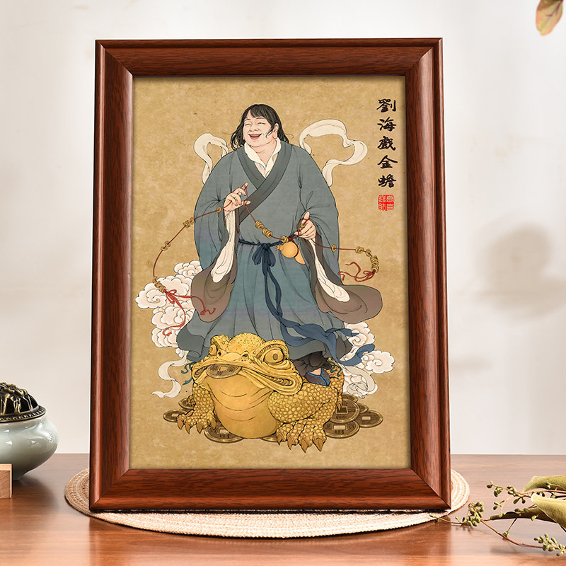 中国　陶板　古月軒　劉海戯金蟾　染付　額装　送料込み250322 O1CN01OXFdXP28gC02Wo0wI_!!