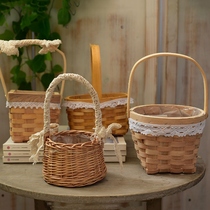 Flower basket rattan woven flowerpot portable flower arrangement bamboo woven small flower basket portable basket decorative flower basket straw basket