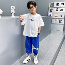 Boys summer dress suit 2022 new boy Summer short sleeve foreign air trendy CUHK Scout T-shirt Two sets