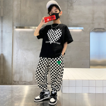 Boy suit 2022 Summer new children pure cotton sports short sleeves CUHK Boy slim t-shirt Two sets