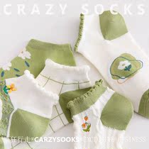 Green Sox Childrens boat Sox 100 Ride Spring 100 Day Ensemble Cute Lace Art Little Fresh Short Drum Socks