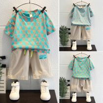 Boy fried street suit Summer 2022 new boy Yangqi Childrens clothing Baby online Red children Summer clothing Clothes Tide