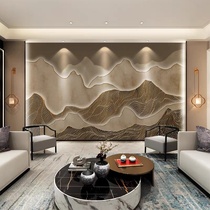 3D Light Luxury Mountain Wallboard New Chinese Abstract TV Background Wall Hotel Tea Room Closed