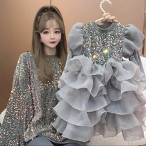 Mother and son Mothers daughter Spring and autumn clothing 2022 New wave Girl with dress Fried Street Acrosgene Suit Foreign Air
