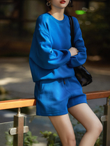 XHGE Fiery Mixed Ride Wind Casual Sports Suit Elastic Cotton Two Sets Sweatshirt Shorts