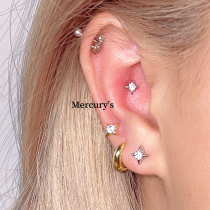 Mercurys Day Meteor Ear Bone Stud~s925 silver ear studs sparkling zircon four-pointed star sterling silver small ear studs
