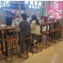 Solid wood bar table with wall narrow table tablesTable milk tea shopBar high feet tablesTable and chairs combined for commercial use