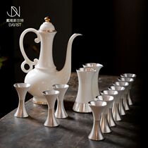 DAVIST silver glass of lamb jade ceramic suit 999 pure silver and silver glass antique Chinese household wine kettle