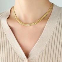3 18ins French stacked with simple retro personality fashionably wide Snake chain chain necklace titanium steel