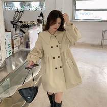 Navy collar maternity coat spring and autumn cover belly small man mid-length 2023 new age-reducing loose windbreaker