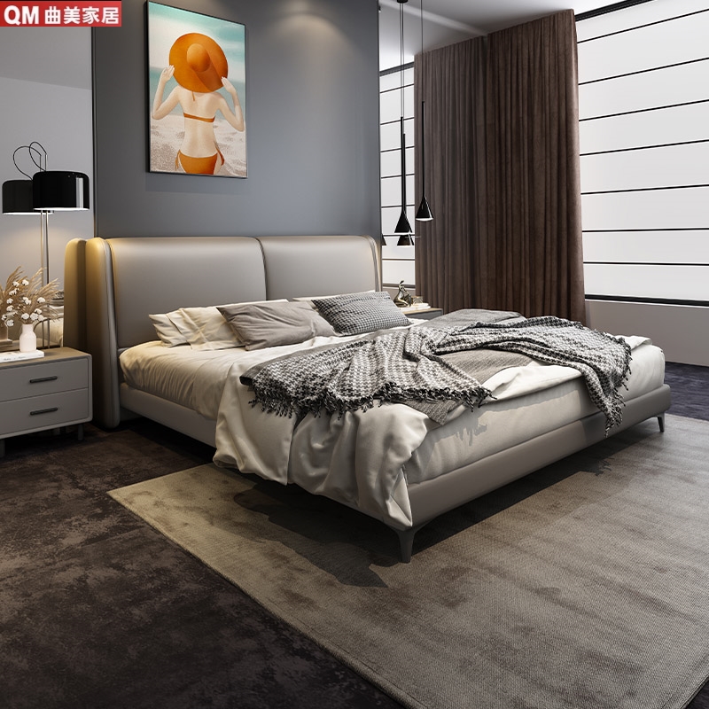 Qumei ホームベッドモダンなシンプルなレザーベッド 1.8 メートルレザーアートベッドマスター寝室結婚ベッド北欧ダブルベッドライト高級