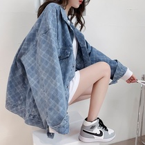 2021 Spring and Autumn New Small Fragrant Denim Coat Womens Thin Loose Slim Casual Joker Plaid Jacket Top