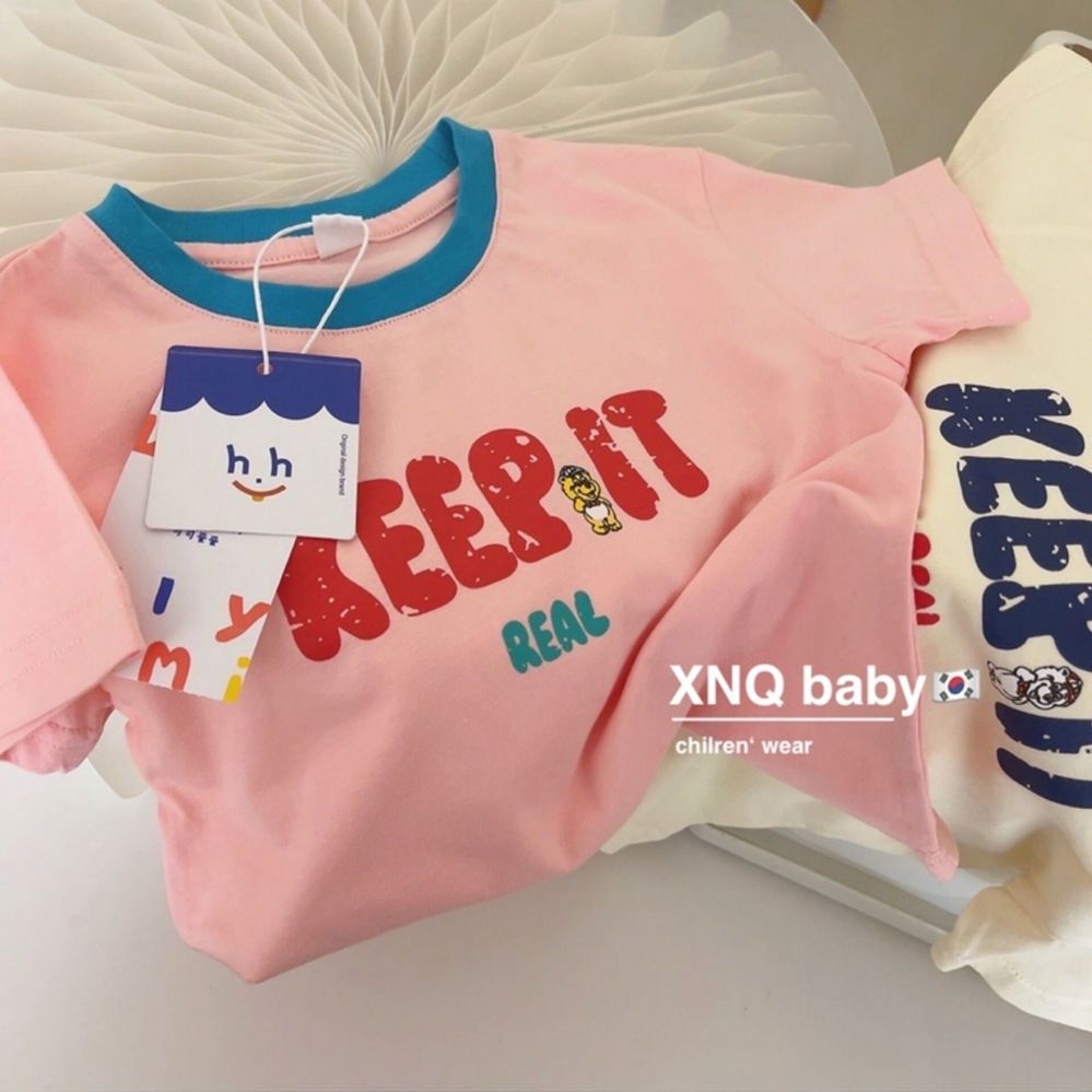Ba ­ Laba ­ Pull 100% pure cotton children's short sleeved summer new boys and girls' printed T-shirt loose fitting Korean