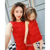 Net red kiss on Korean childrens clothing 22 summer clothes foreign gas mother womens clothing sweet and beautiful Sanya seaside flowing sured dress