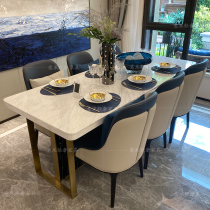 Port-Style Light Lavish Marble Dining Table And Chairs Rear Modern Minima Large Family Style Board Room Villa Rectangular Dining Table Spot