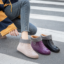 Rain shoes plus velvet womens fashion models wearing water shoes new waterproof non-slip thickening one winter rain boots kitchen rubber shoes