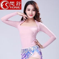 Fanshu 2021 summer new belly dance jacket practice clothing mesh long sleeve adult female dance performance clothing