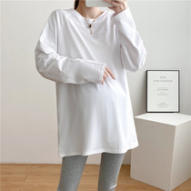 Pregnant women spring coat Korean fashion T-shirt solid color letter base shirt long spring new leisure tide mom