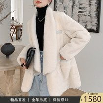 Chess line merino lamb fur coat women 2021 new fur coat young middle length